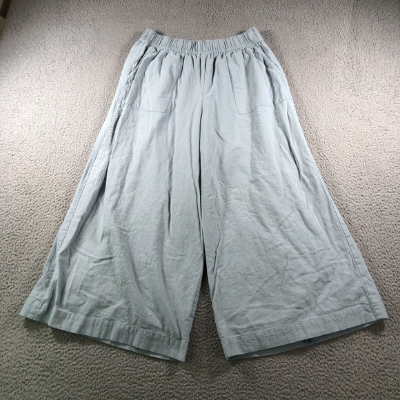 Laude The Label Pants - Laude The Label Pants Womens L Blue Crop Everyday Wide Leg Elastic Waist Lined